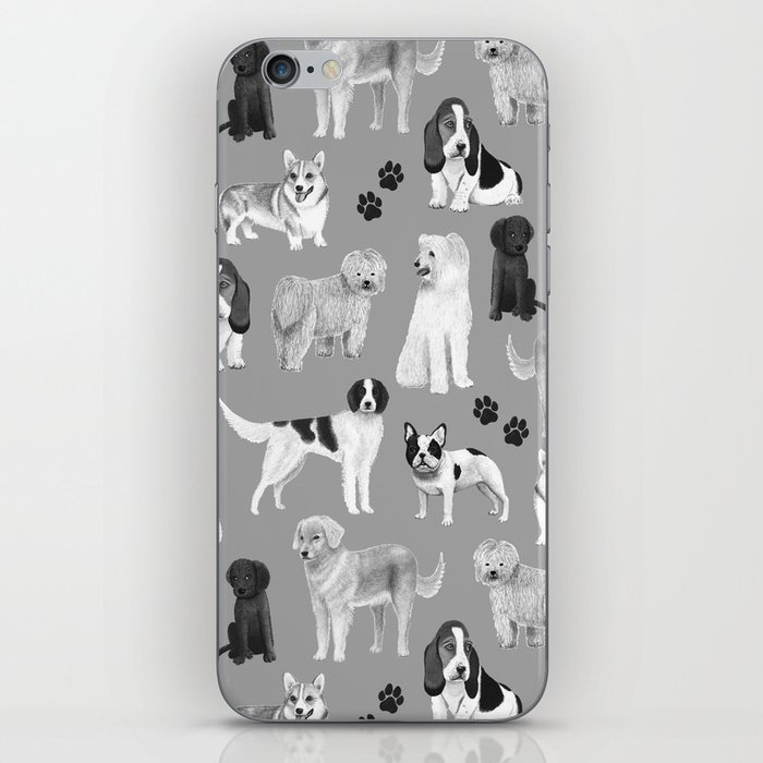 Dogs Pattern (Monochrome) iPhone Skin