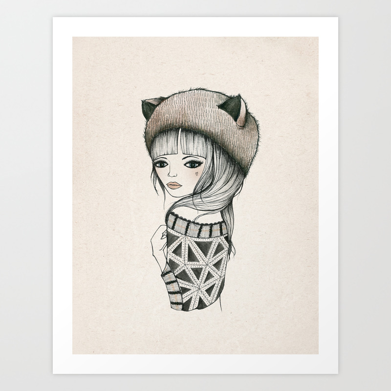 Fox Girl Art Print By Kellimurray Society6,Simple Anime Girl Line Art
