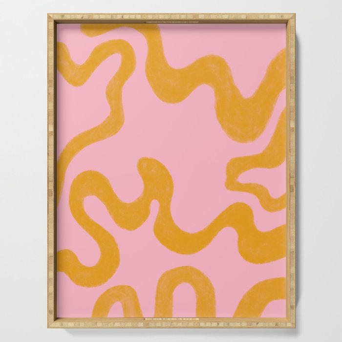 Cheerful Liquid Swirls - mustard yellow and pink Serving Tray