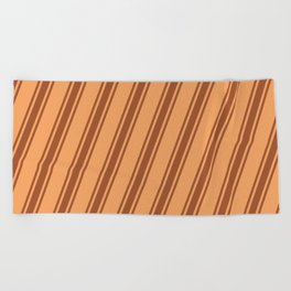 [ Thumbnail: Brown & Sienna Colored Lines Pattern Beach Towel ]