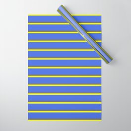 [ Thumbnail: Royal Blue, Dim Grey & Yellow Colored Lines Pattern Wrapping Paper ]