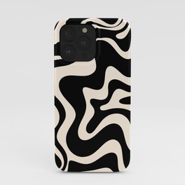 Retro Liquid Swirl Abstract in Black and Almond Cream  iPhone Case | Pattern, Wavy, Vibe, Kierkegaard Design, 80S, Cool, Boho, Monochrome, Contemporary, Retro 