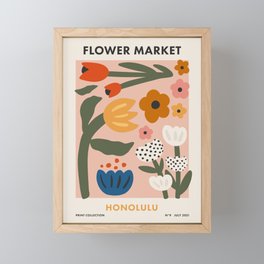 Flower Market Honolulu, Playful Naif Floral Print Framed Mini Art Print