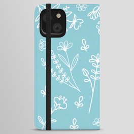 Teal with white flowers iPhone Wallet Case