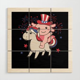 Axolotl With Unicorn For Fourth Of July Fireworks Wood Wall Art