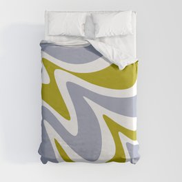 Liquid Abstract Waves \\ Muted Grass Green and Grey  Duvet Cover