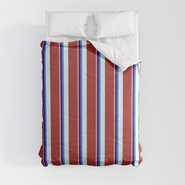 [ Thumbnail: Eyecatching Light Salmon, Blue, Royal Blue, Light Cyan, and Brown Colored Lined/Striped Pattern Comforter ]