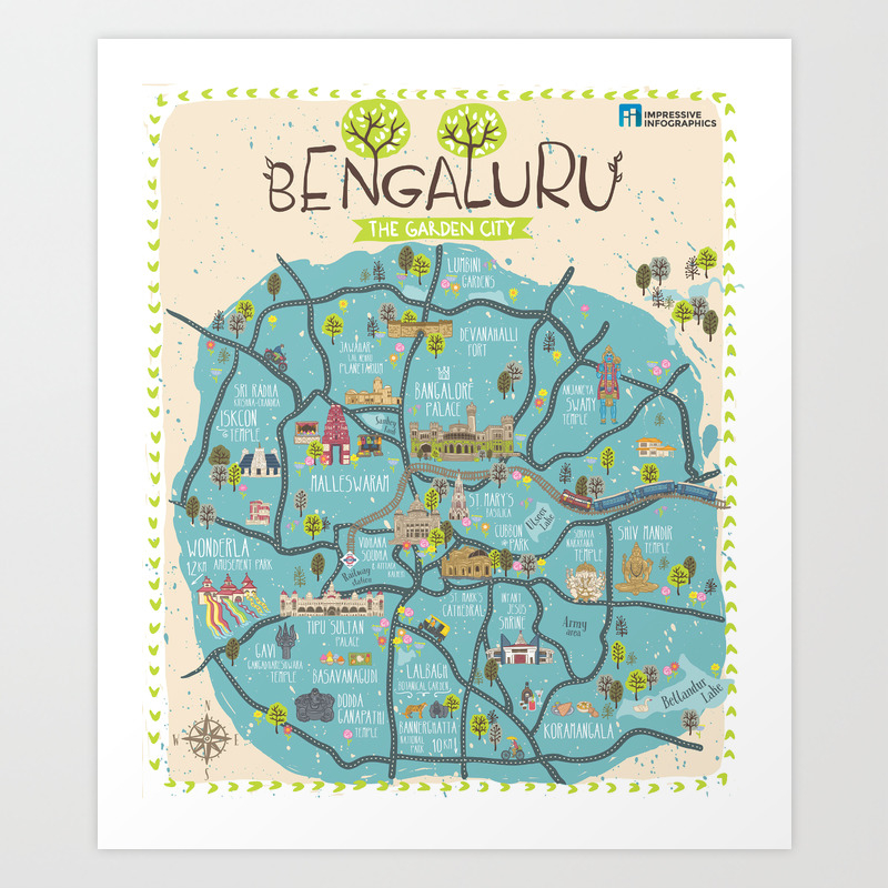 Map Of Bangalore City Bangalore City Map Art Print By Impressive Infographics | Society6