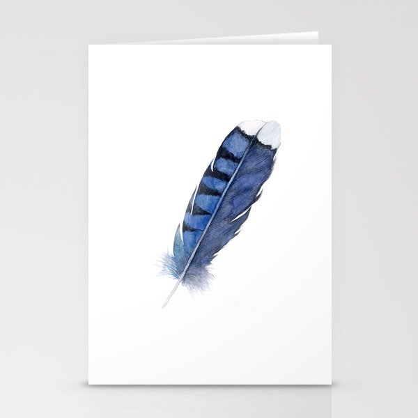 Blue Jay Feather , Blue Feather, Watercolor Feather, Watercolor painting by Suisai Genki Stationery Cards