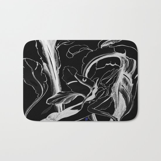 Plant in Blue Marker - Leaf of Life Miracle Leaf - White on Black Bath Mat