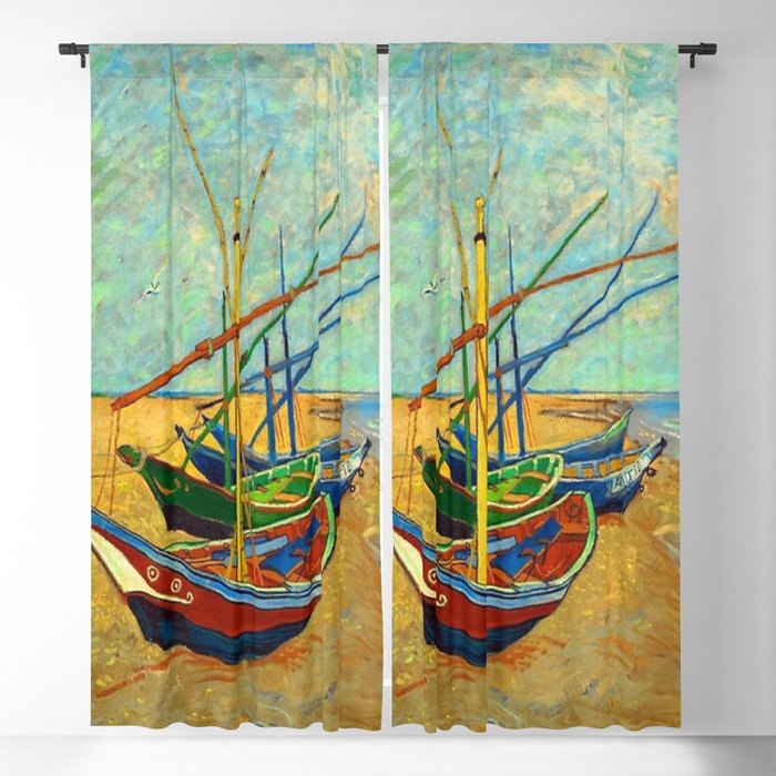  Vincent van Gogh - Fishing Boats on the Beach at Les Saintes-Maries-de-la-Mer, 1888 Blackout Curtain
