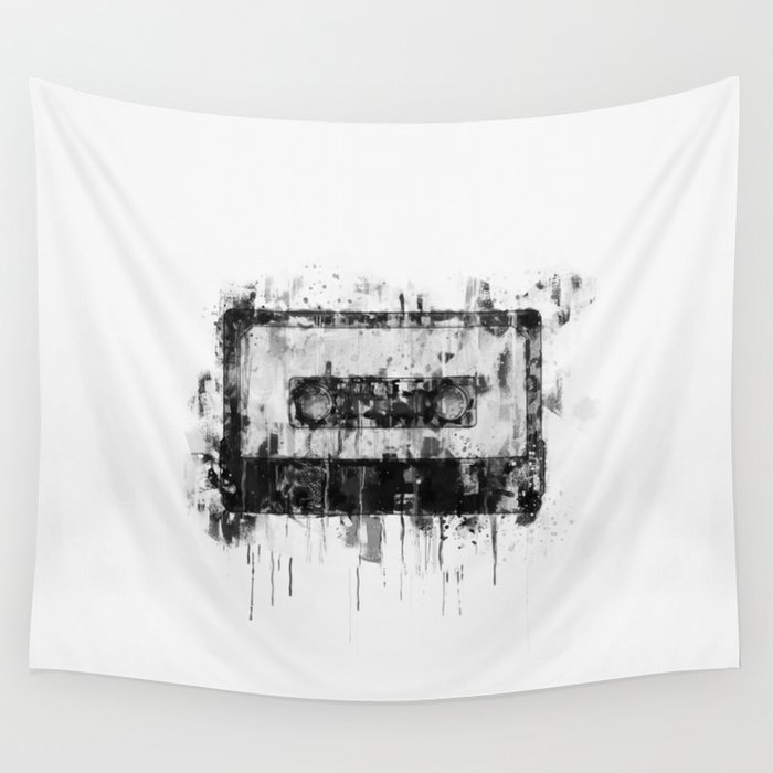 cassette / tape Illustration black and white painting Wall Tapestry