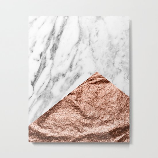 Marble & rose gold foil geometric design Metal Print