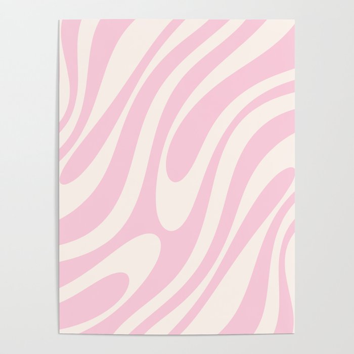 Wavy Loops Retro Abstract Pattern Pink Cream Poster