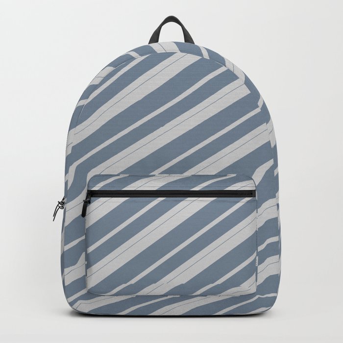 Light Gray & Light Slate Gray Colored Lined Pattern Backpack