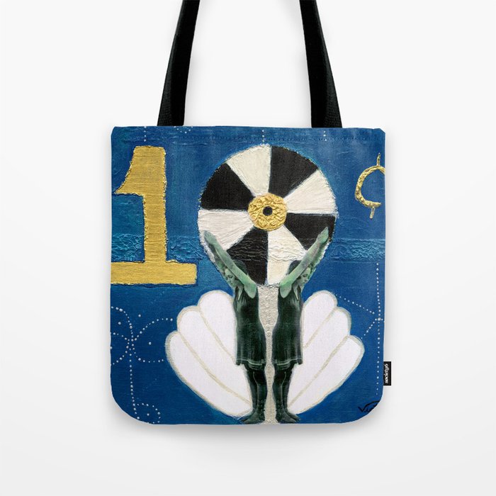 Bold Girl Tote Bag | Painting, Painting, Acrylic, Abstract, Collage, Blue, Bold, Girl, Ocean, Vintage