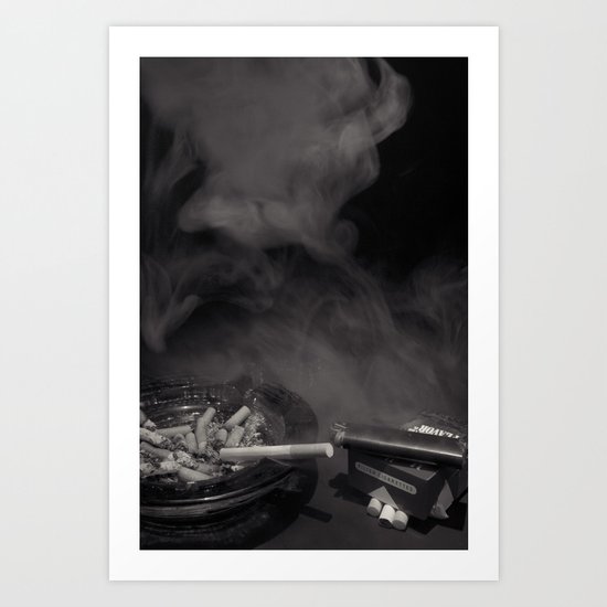 Cigarette Smoke Black and White Photo Art Print