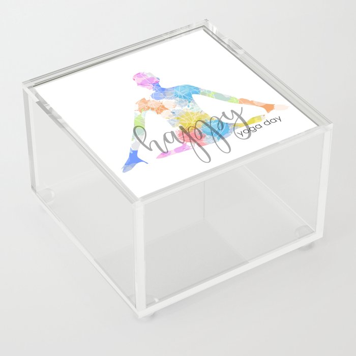  yoga pose rainbow watercolor splash Acrylic Box