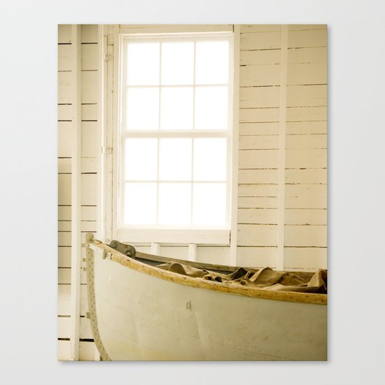 Boathouse Nautical Vintage Boat Yellow Gold White Canvas Print