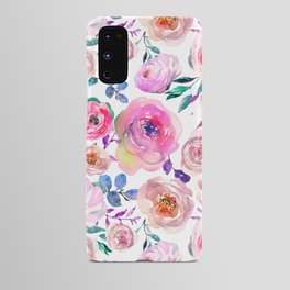 Lilac pink lavender hand painted watercolor roses floral Android Case