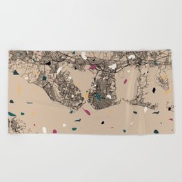 England, Portsmouth - Terrazzo Map Illustrated Beach Towel