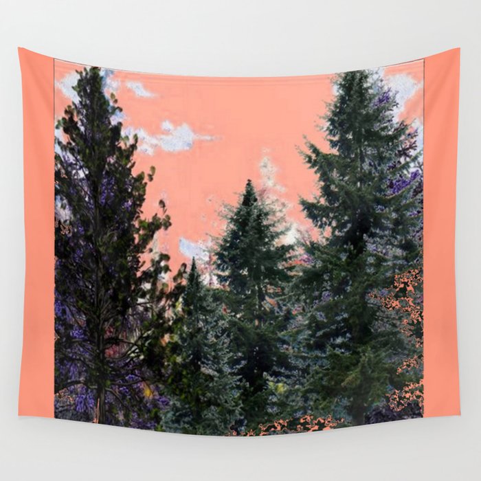 CORAL PINK WESTERN PINE TREES MOUNTAIN LANDSCAPE Wall Tapestry