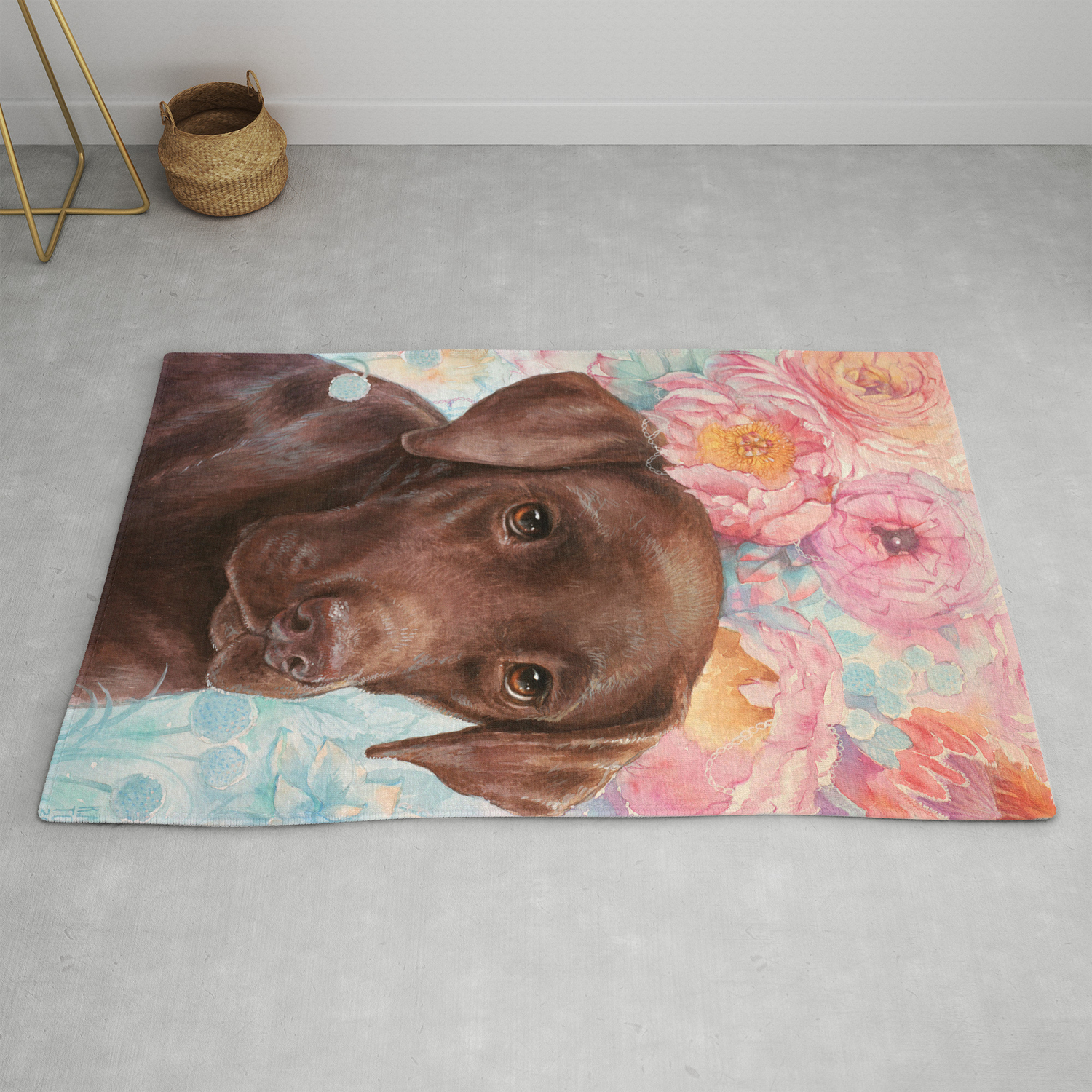 Flowers And Chocolate Chocolate Lab Dog Watercolor Portrait