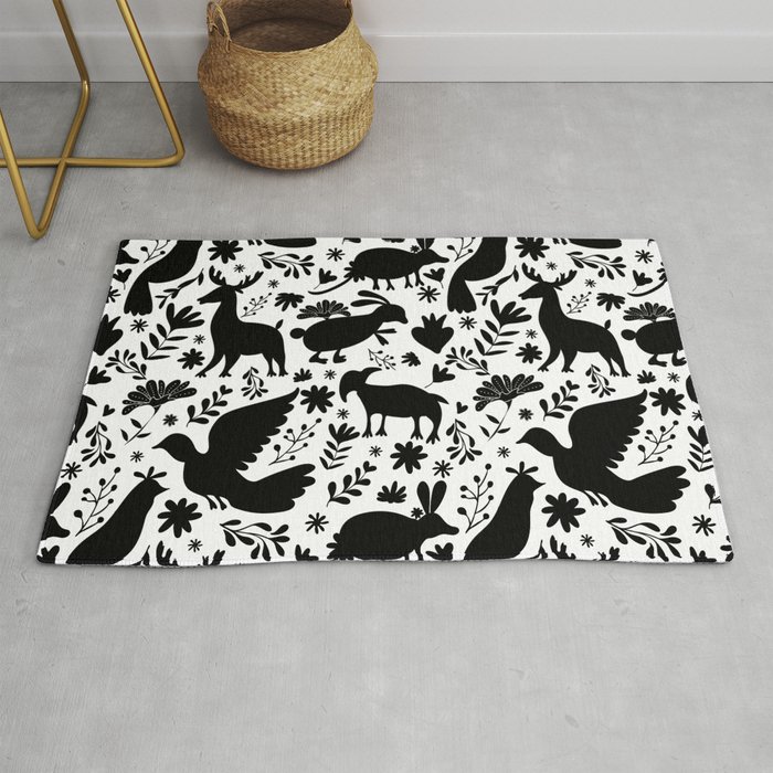 Seamless Mexican Otomi Style monochromatic Pattern Rug