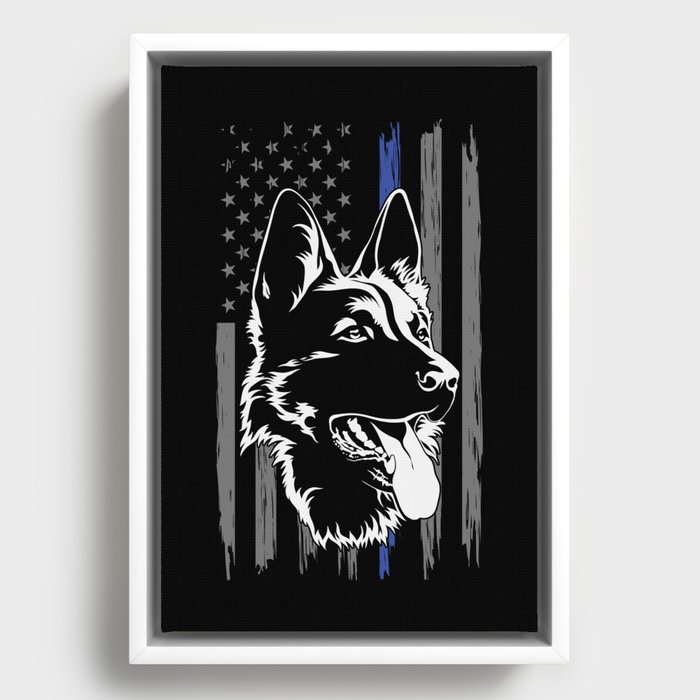 German Shepherd Police Dog American Flag Framed Canvas