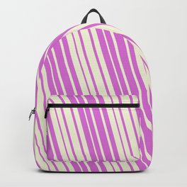 [ Thumbnail: Orchid & Beige Colored Lined/Striped Pattern Backpack ]