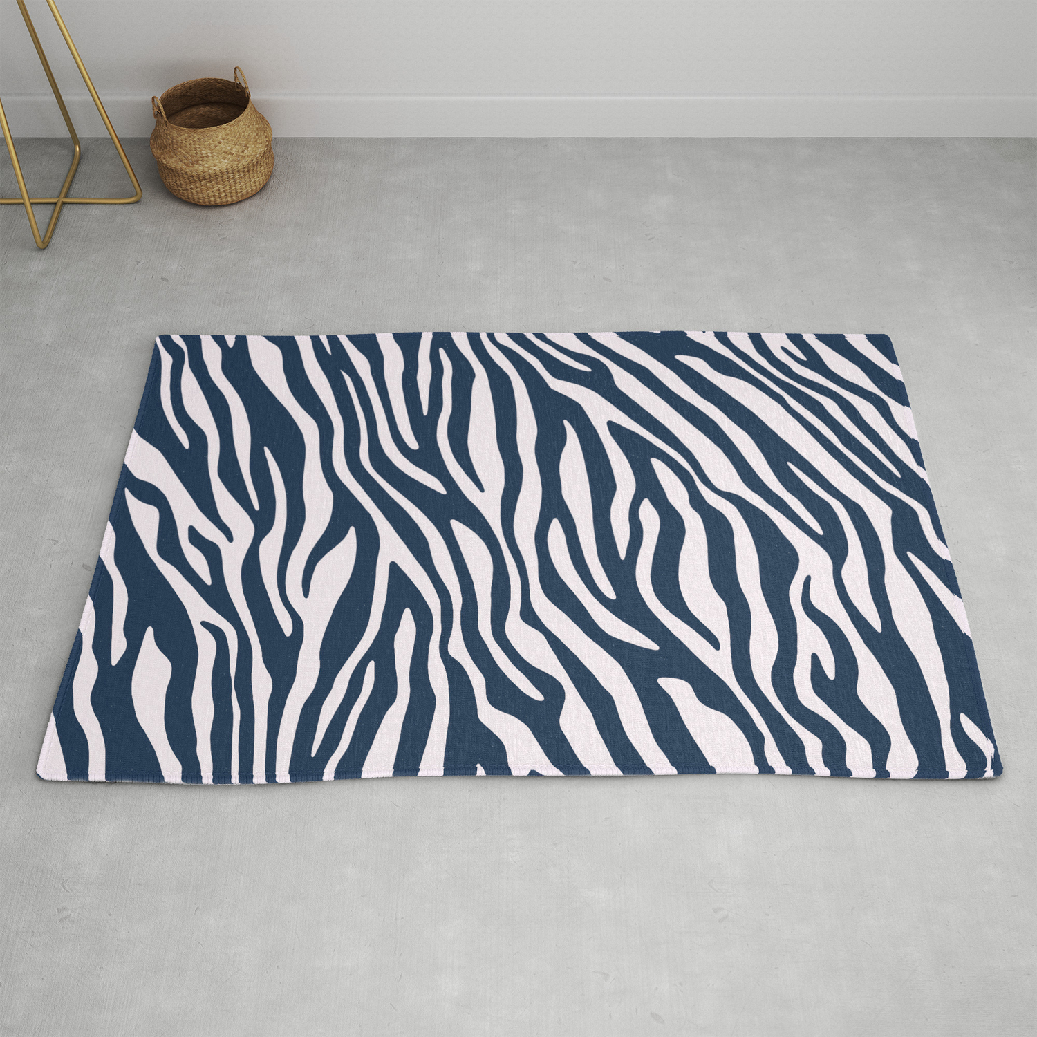 Navy Blue Zebra Animal Print Rug by thespacehouse | Society6