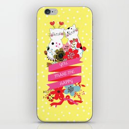Cute Flowers Cats Sweethearts iPhone Skin