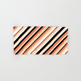 [ Thumbnail: Coral, Tan, White & Black Colored Lines/Stripes Pattern Hand & Bath Towel ]