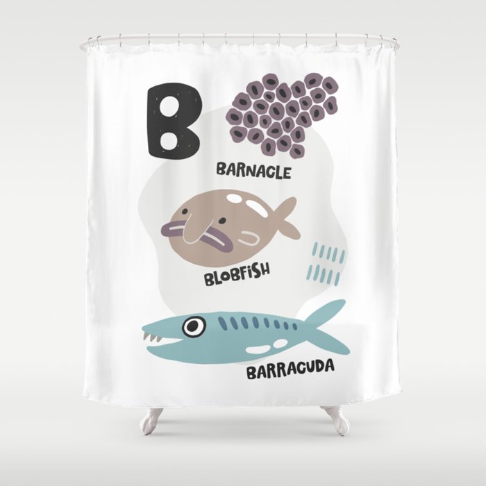B of barnacle blobfish and barracuda Shower Curtain