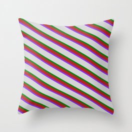 [ Thumbnail: Red, Purple, Light Grey & Green Colored Lines Pattern Throw Pillow ]