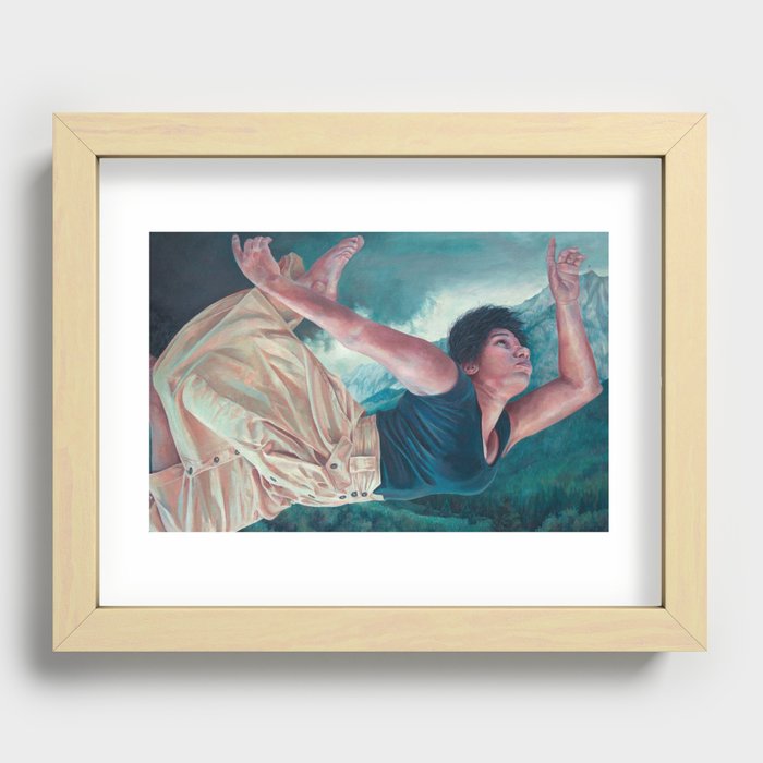 God's Orchestra, oil painting portrait of woman flying, lighthouse, dress, strong powerful woman Recessed Framed Print
