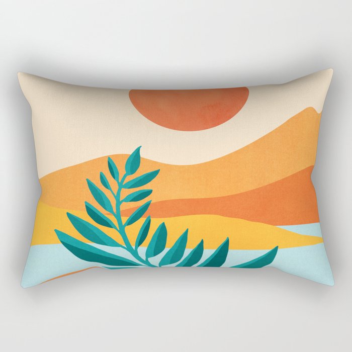 Mountain Sunset Colorful Landscape Illustration Rectangular Pillow