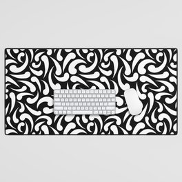 White Abstract Swirls Desk Mat