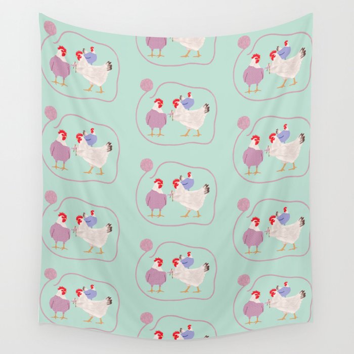 Chickens Knitting Wall Tapestry