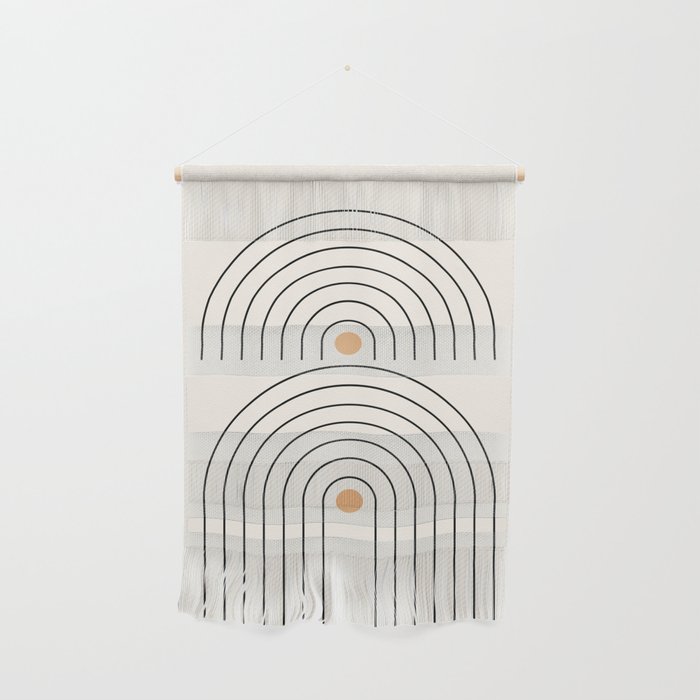 Geometric Lines in Gold and Black 13 (Rainbow and Sun) Wall Hanging