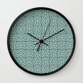 Dark Green Greek Key Squares Wall Clock