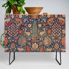 17th Century Persian Rug Print with Animals Credenza