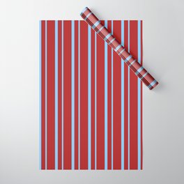 [ Thumbnail: Red & Light Sky Blue Colored Striped/Lined Pattern Wrapping Paper ]