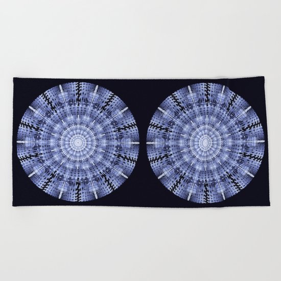 Grunge blue snowflake in a circle Beach Towel