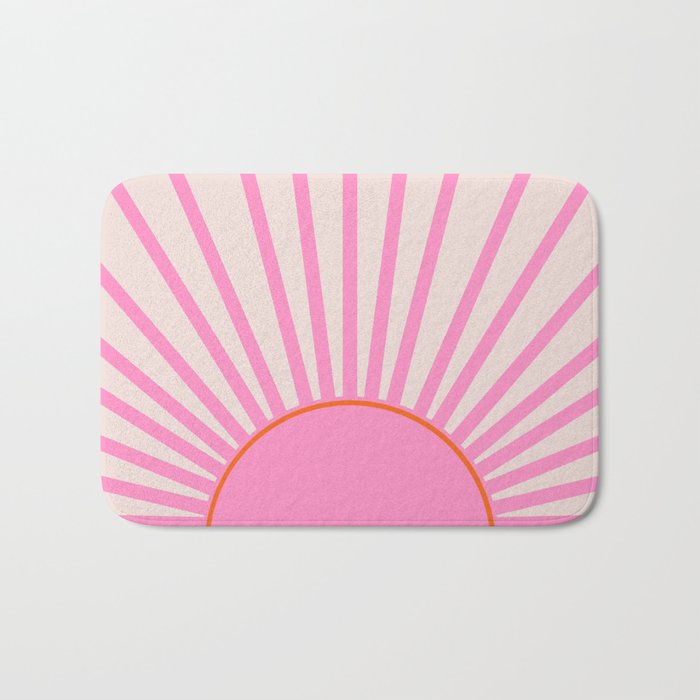Le Soleil | 01 - Retro Sun Print Pink Aesthetic Preppy Decor Modern Abstract Sunshine Bath Mat