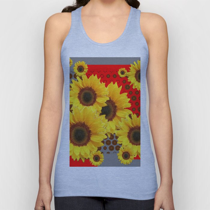 RED-YELLOW SUNFLOWERS GREY ABSTRACT Tank Top
