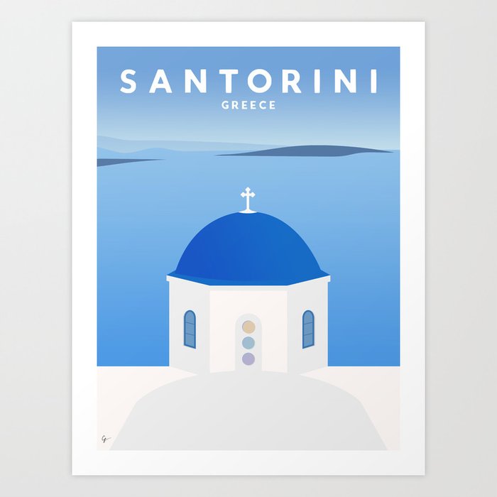 Santorini, Greece Travel Poster Art Print