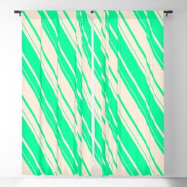 [ Thumbnail: Green and Beige Colored Striped/Lined Pattern Blackout Curtain ]