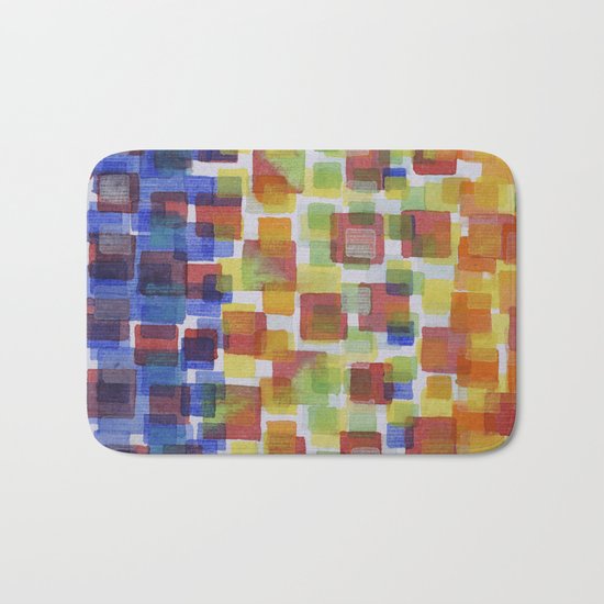 Squares on Solid Red and Blue Foundation Bath Mat