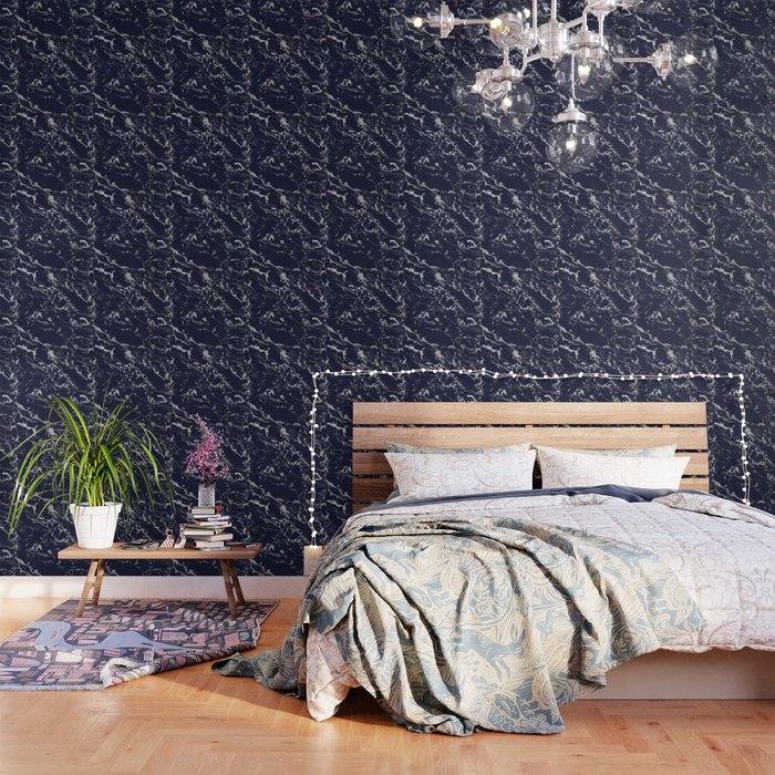 Modern Navy Blue Silver Marble Pattern Wallpaper By Girlytrend